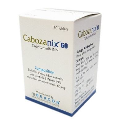 बीकन कैबोज़ैंटिनिब XL-184 कैबोज़ानिक्स 60mg*30 गोलियाँ गुर्दे का कैंसर, थायरॉयड कैंसर, यकृत कैंसर, कोमल ऊतक सार्कोमा, गैर-छोटे सेल फेफड़े का कैंसर, प्रोस्टेट कैंसर, स्तन कैंसर, डिम्बग्रंथि का कैंसर